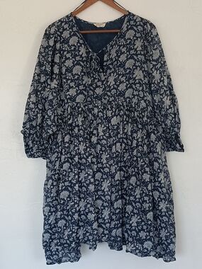 Talisman 100% Cotton Blue Floral Tiered Boho Dress M/L